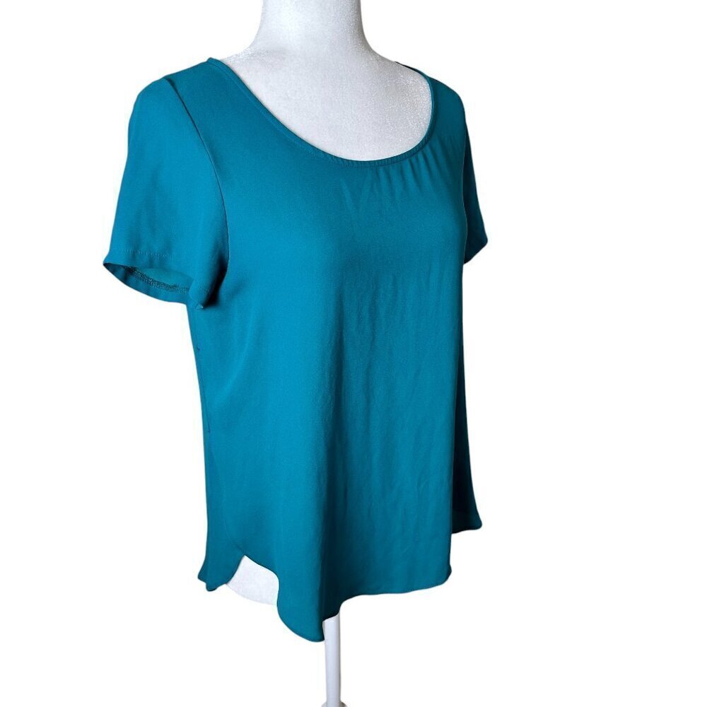 NORDSTROM LUSH Teal Scoop Neck Satiny Blouse Top Shirt Size Medium